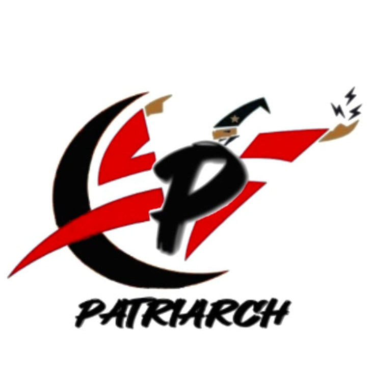 Logo with a stylized 'P' and red and black design elements on a white background